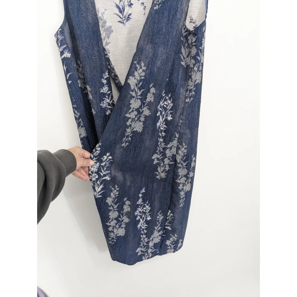 Soft Surroundings‎ Vest Womens Medium Blue Floral Open Front Longline Mature Top